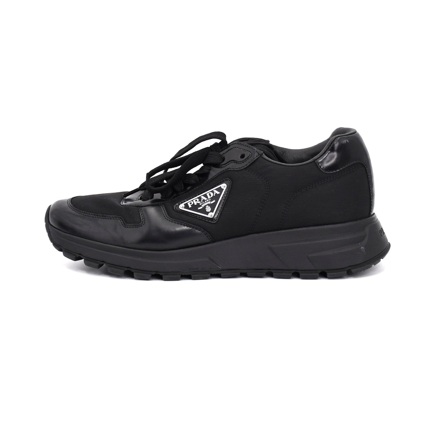 PRADA Prada Re Nylon Nylon and Leather Sneakers, Size 5, Unisex, Black, 2EE369, Triangle Logo Sneakers