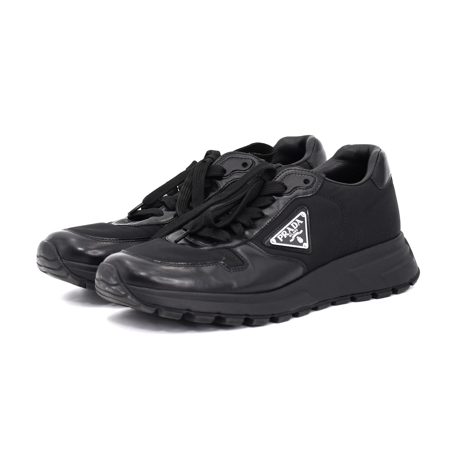 PRADA Prada Re Nylon Nylon and Leather Sneakers, Size 5, Unisex, Black, 2EE369, Triangle Logo Sneakers