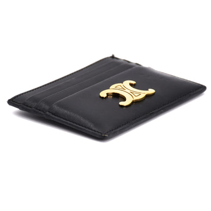 CELINE Triomphe Leather Card Case, Black. Card Case, Pass Case, Business Card Case.