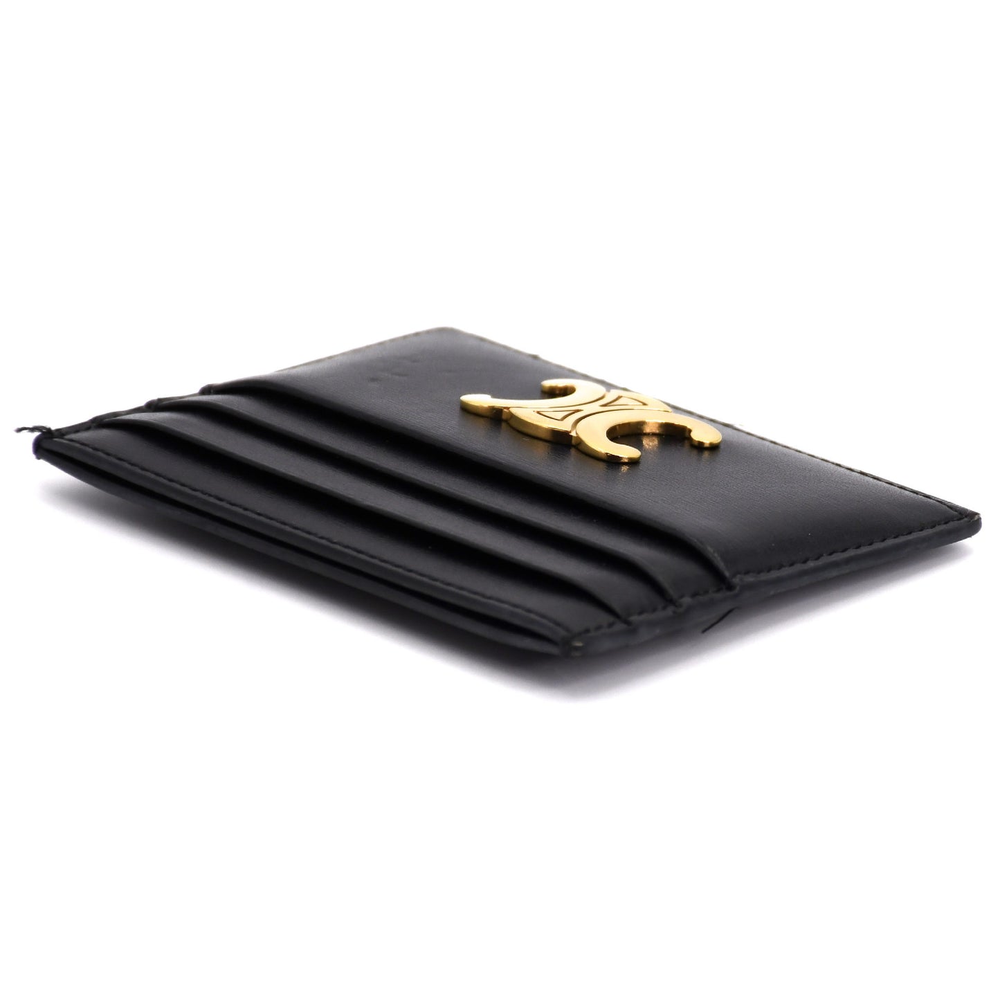 CELINE Triomphe Leather Card Case, Black. Card Case, Pass Case, Business Card Case.