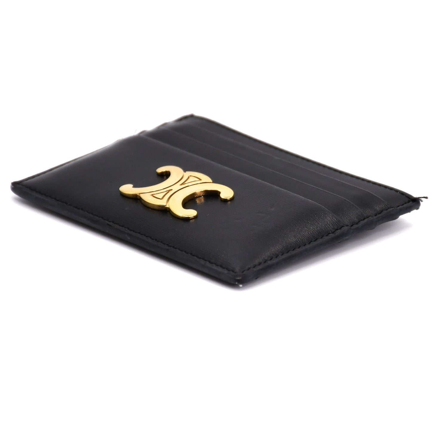 CELINE Triomphe Leather Card Case, Black. Card Case, Pass Case, Business Card Case.