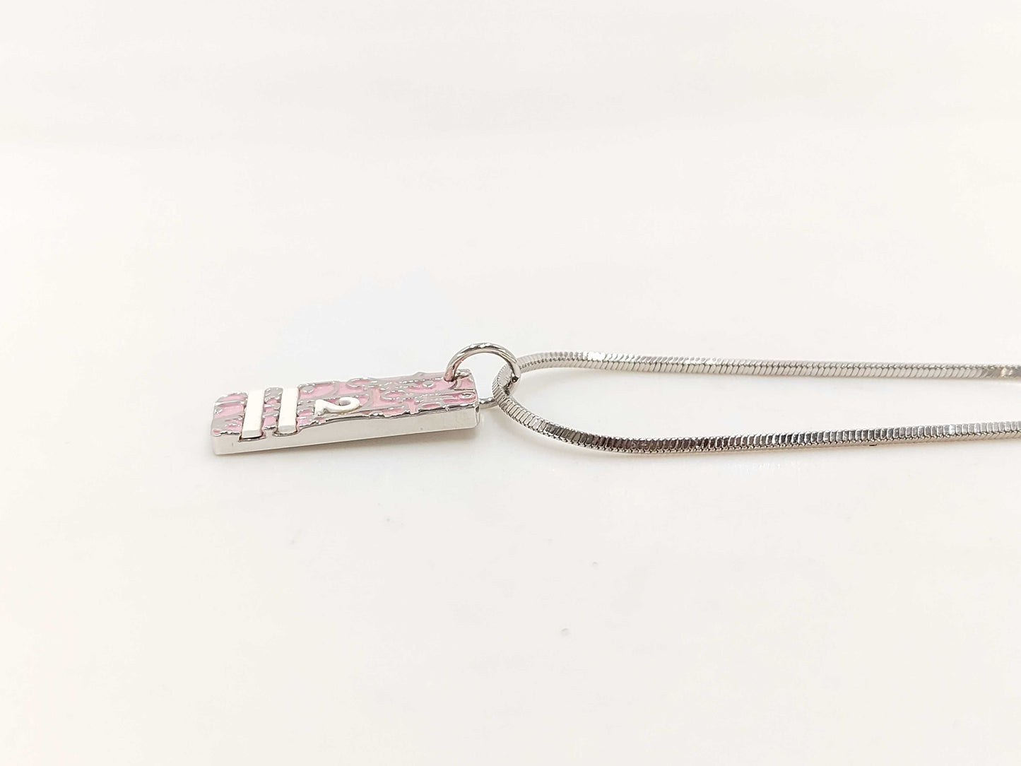 Dior Christian Dior Silver Trotter Plate Pink Necklace