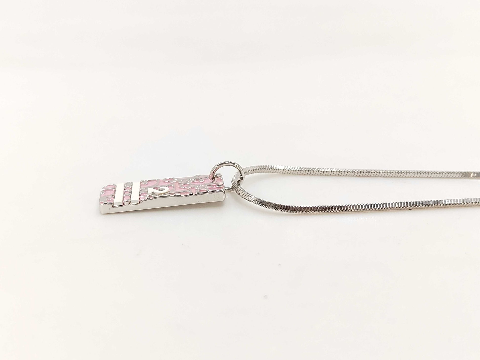 Dior Christian Dior Silver Trotter Plate Pink Necklace