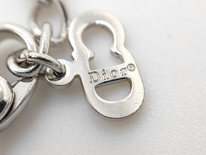 Dior Christian Dior Silver Trotter Plate Pink Necklace