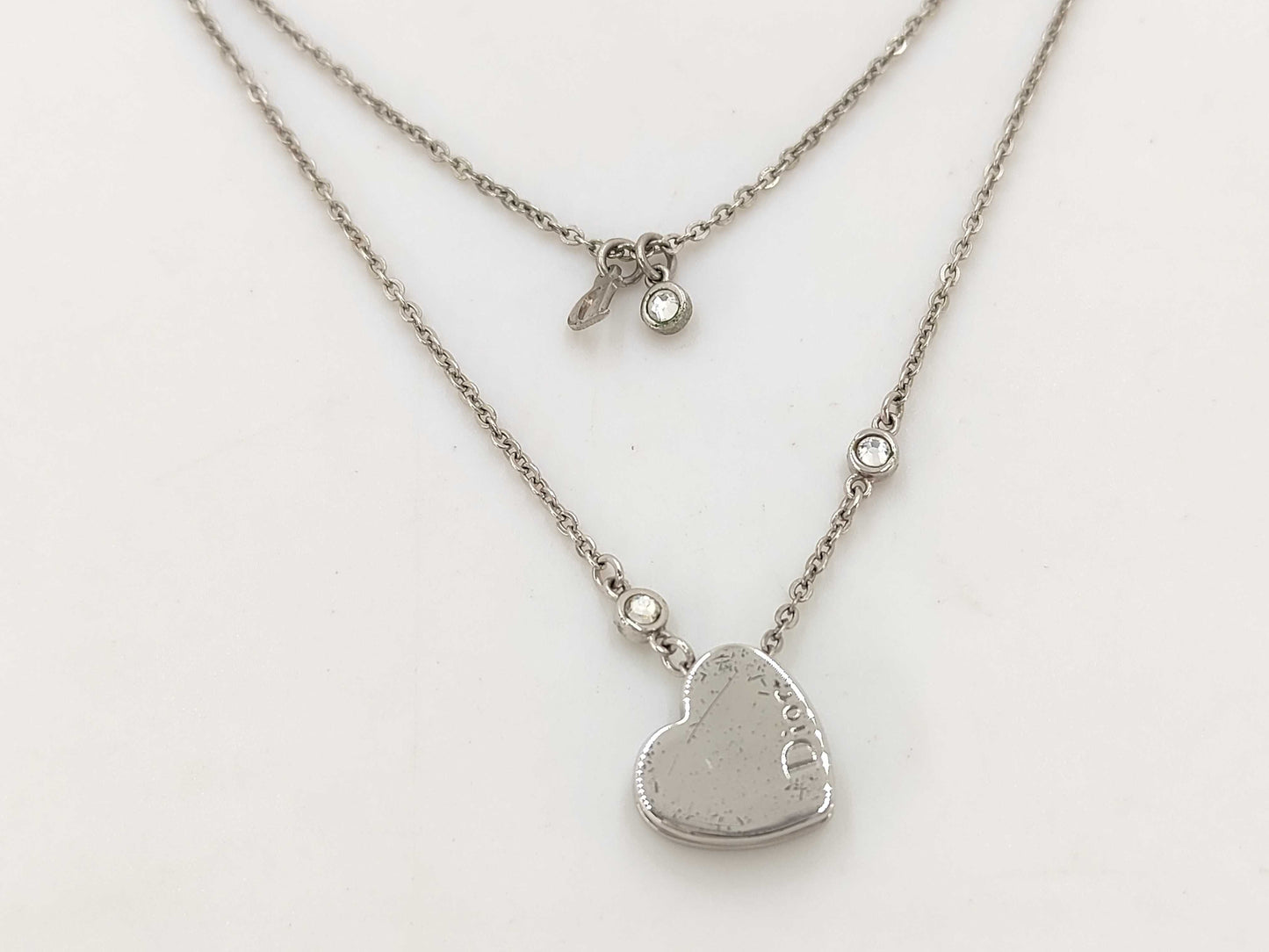 Dior Christian Dior Silver Heart Rhinestone Necklace