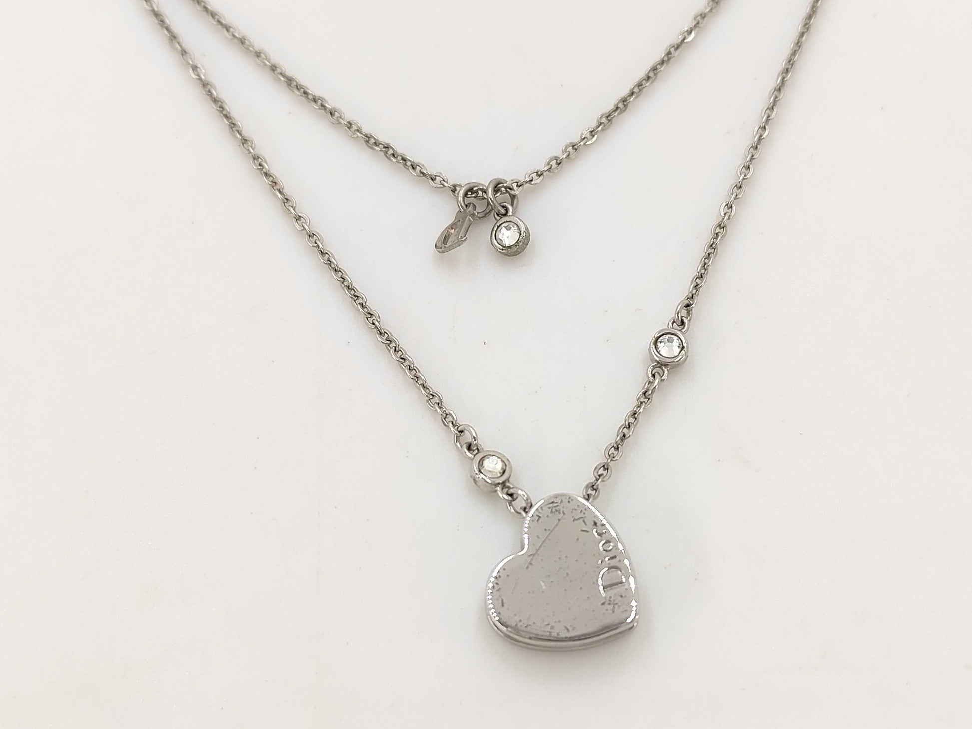 Dior Christian Dior Silver Heart Rhinestone Necklace