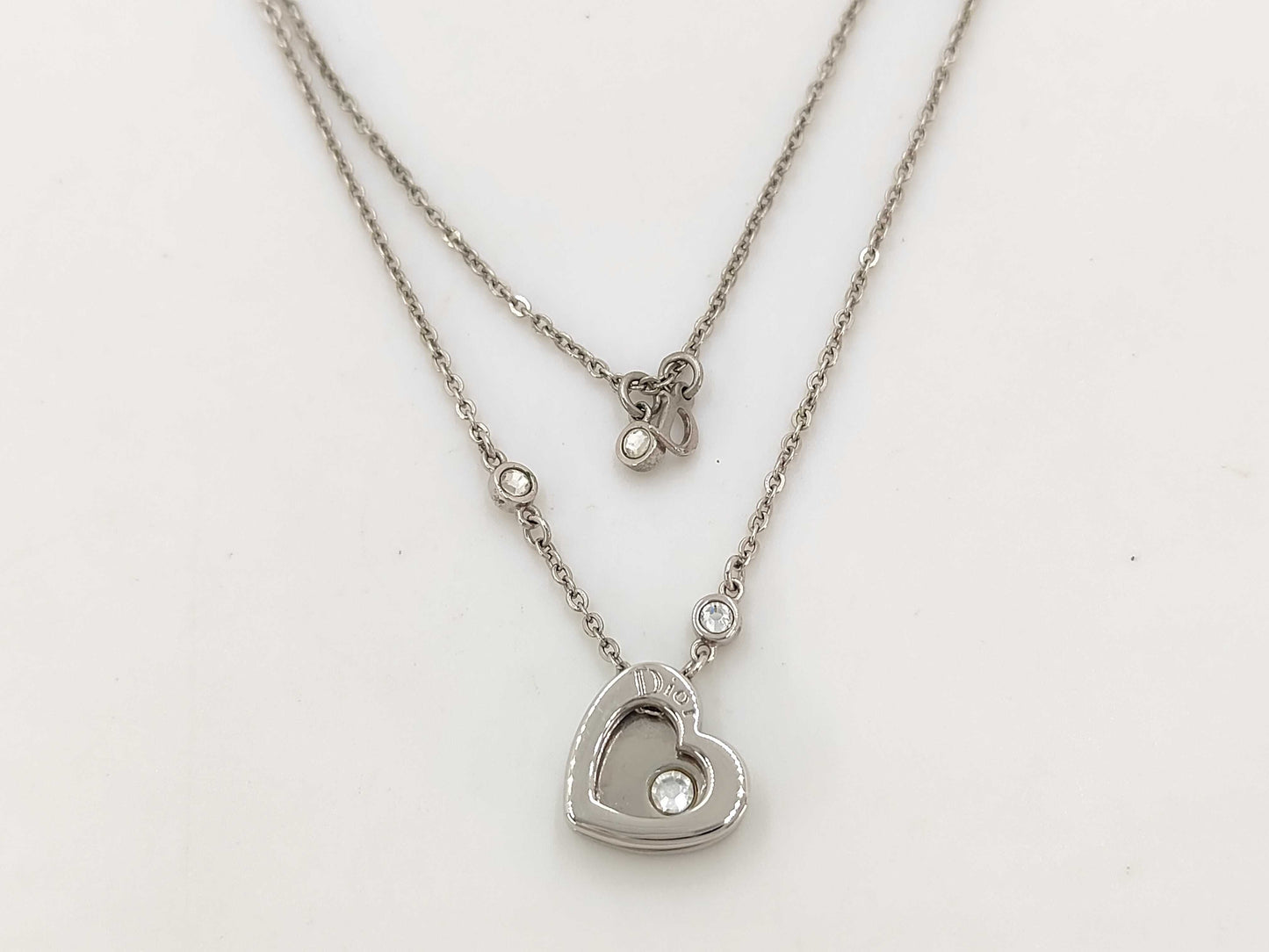 Dior Christian Dior Silver Heart Rhinestone Necklace