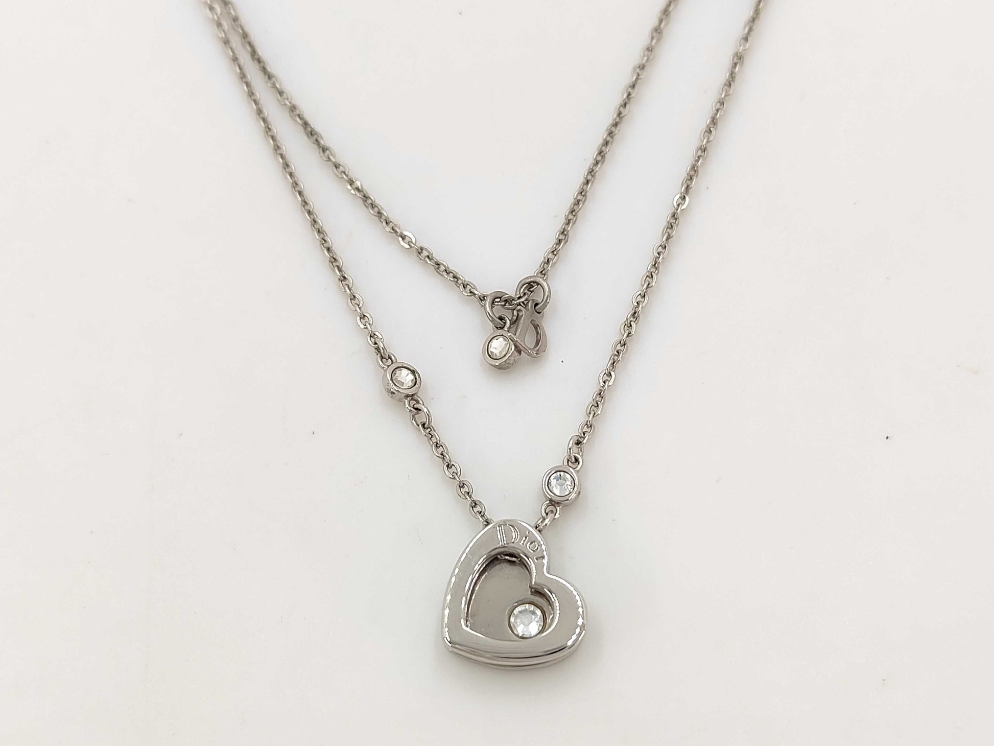 Dior Christian Dior Silver Heart Rhinestone Necklace