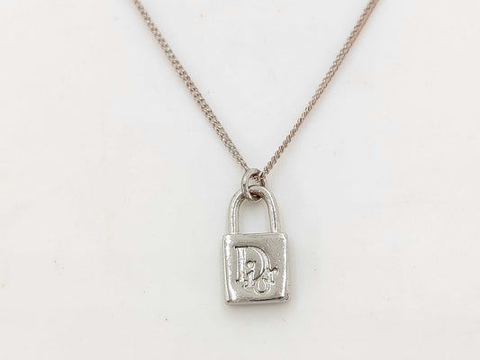Dior Christian Dior Silver DIOR Logo Plate Necklace