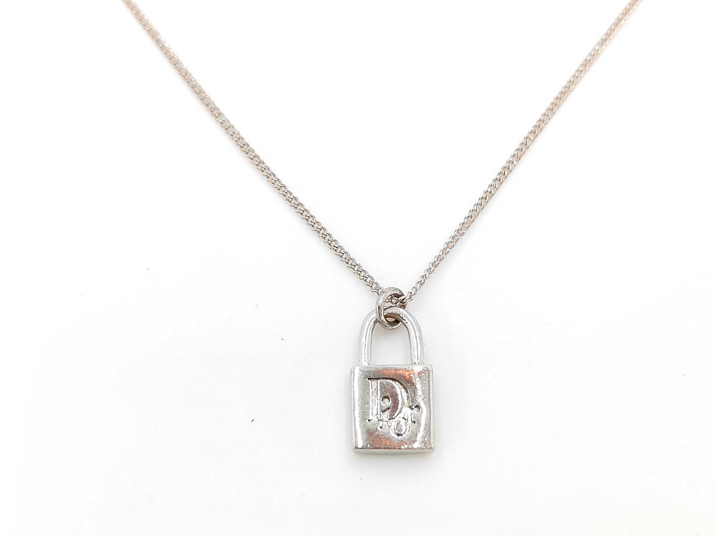 Dior Christian Dior Silver DIOR Logo Plate Necklace