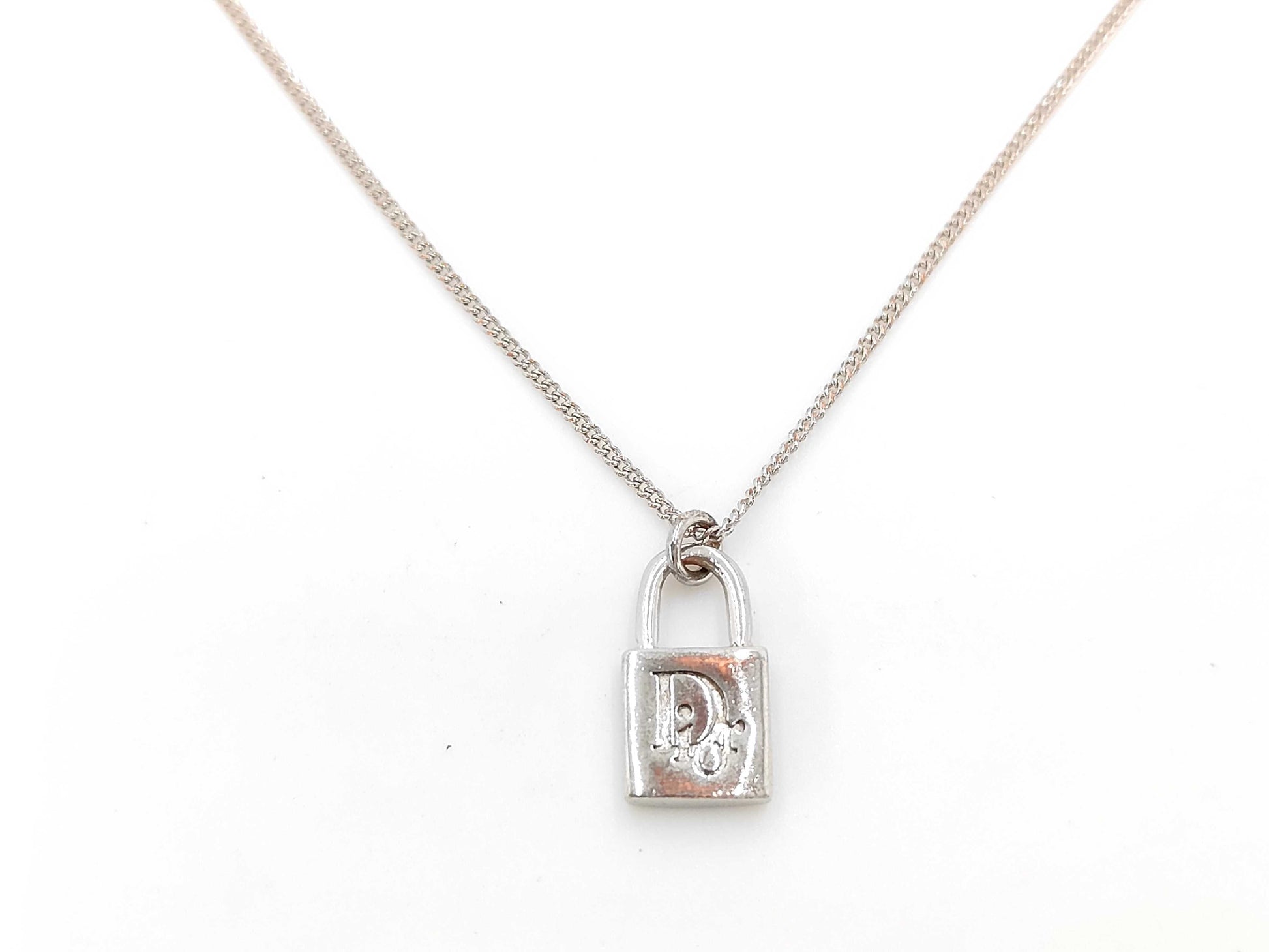 Dior Christian Dior Silver DIOR Logo Plate Necklace