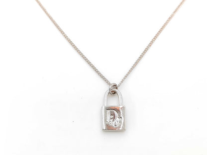 Dior Christian Dior Silver DIOR Logo Plate Necklace