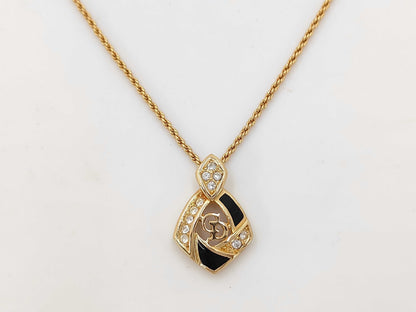 Dior Christian Dior Gold Rhinestone CD Logo Necklace