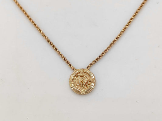 Dior Christian Dior Gold Logo Plate Necklace