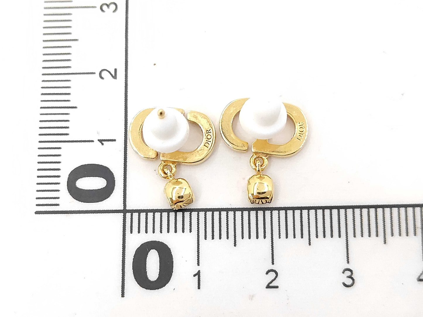 Dior Christian Dior Earrings, Rhinestone Gold, CD Logo Earrings