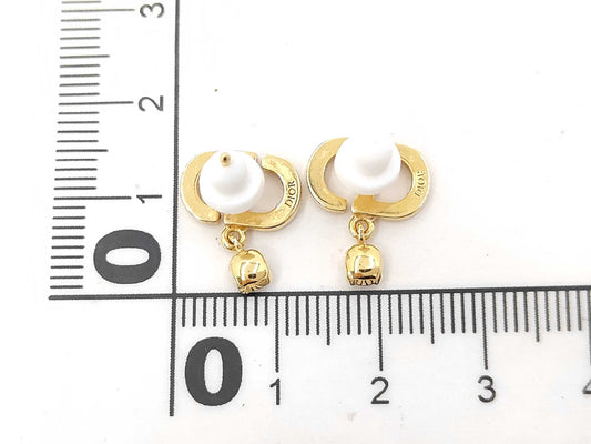 Dior Christian Dior Earrings, Rhinestone Gold, CD Logo Earrings