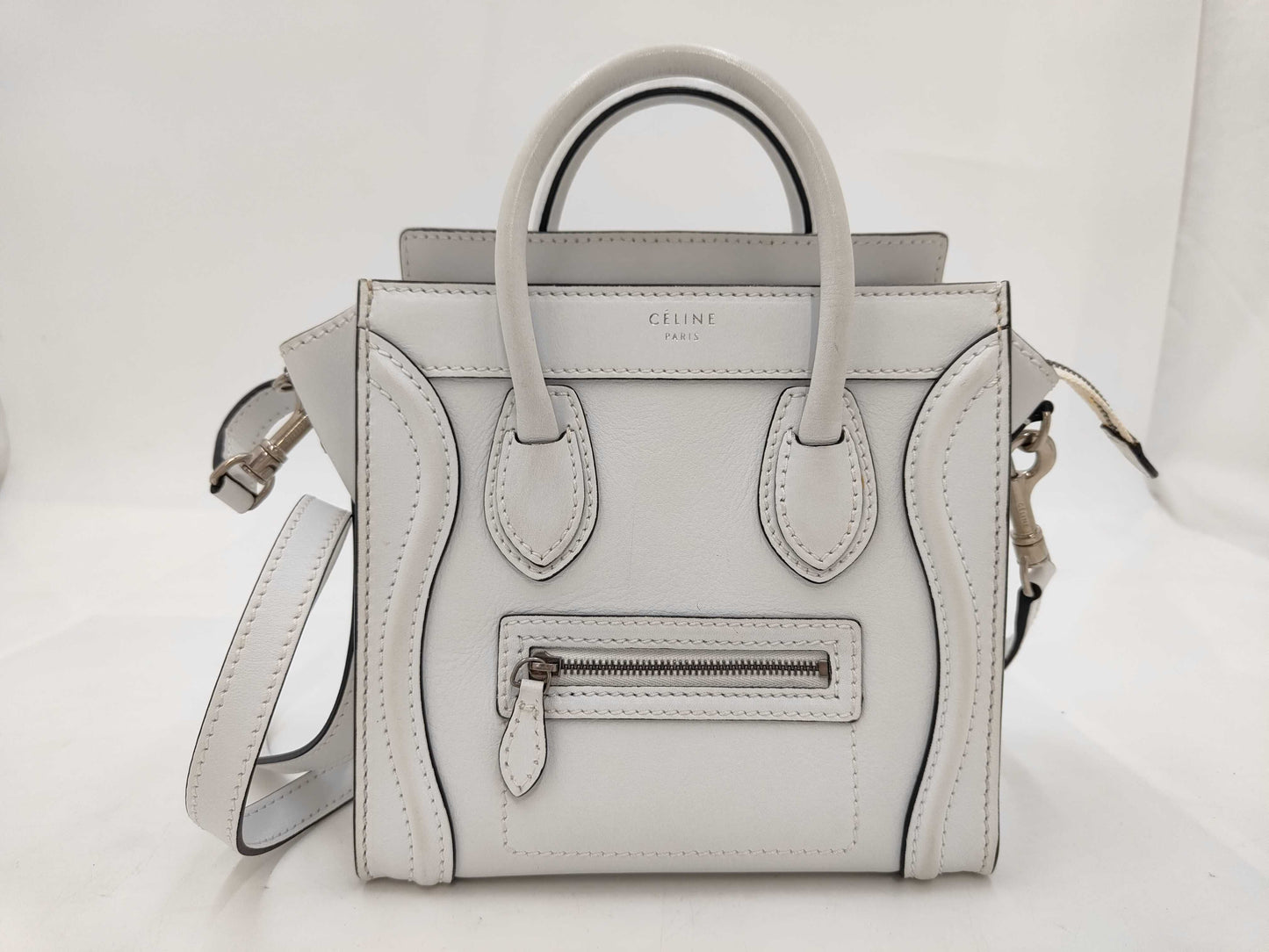 CELINE Luggage Nano 2-Way Shoulder Bag Leather W-ZP-0182 White Handbag
