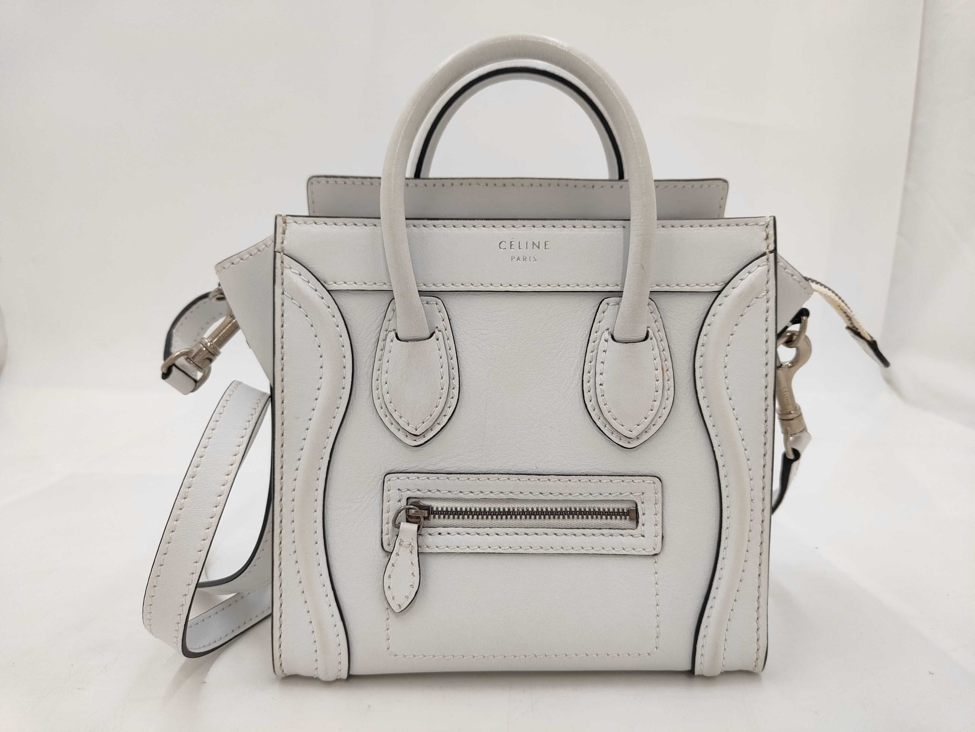 CELINE Luggage Nano 2-Way Shoulder Bag Leather W-ZP-0182 White Handbag