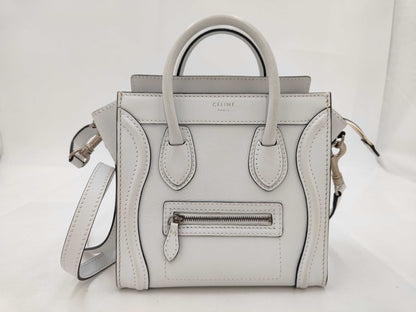 CELINE Luggage Nano 2-Way Shoulder Bag Leather W-ZP-0182 White Handbag
