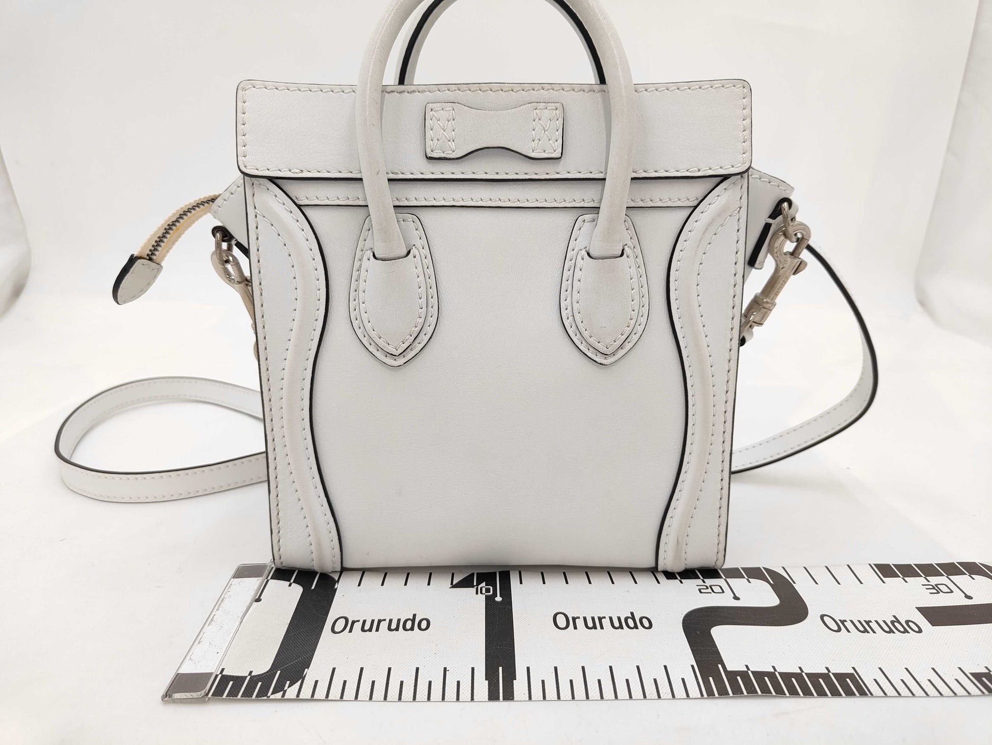 CELINE Luggage Nano 2-Way Shoulder Bag Leather W-ZP-0182 White Handbag