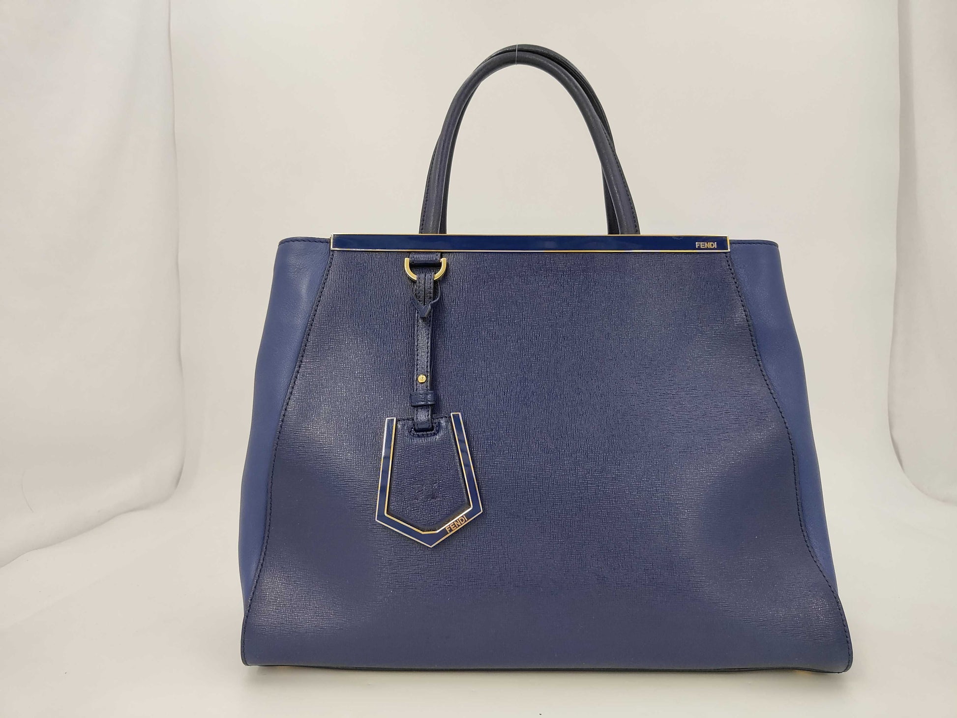FENDI Toujours Leather Tote Bag, Shoulder Bag, A4 Size, Navy Blue