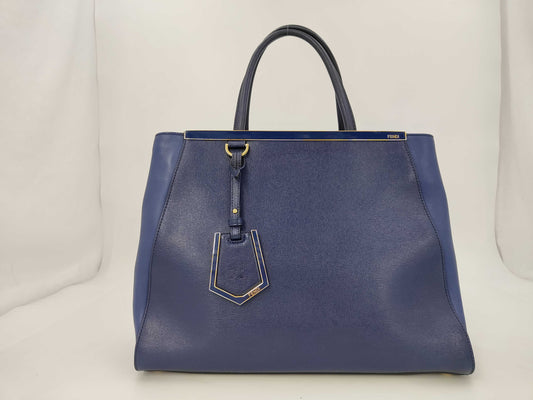 FENDI Toujours Leather Tote Bag, Shoulder Bag, A4 Size, Navy Blue