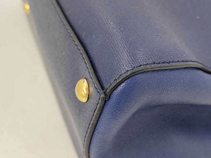 FENDI Toujours Leather Tote Bag, Shoulder Bag, A4 Size, Navy Blue
