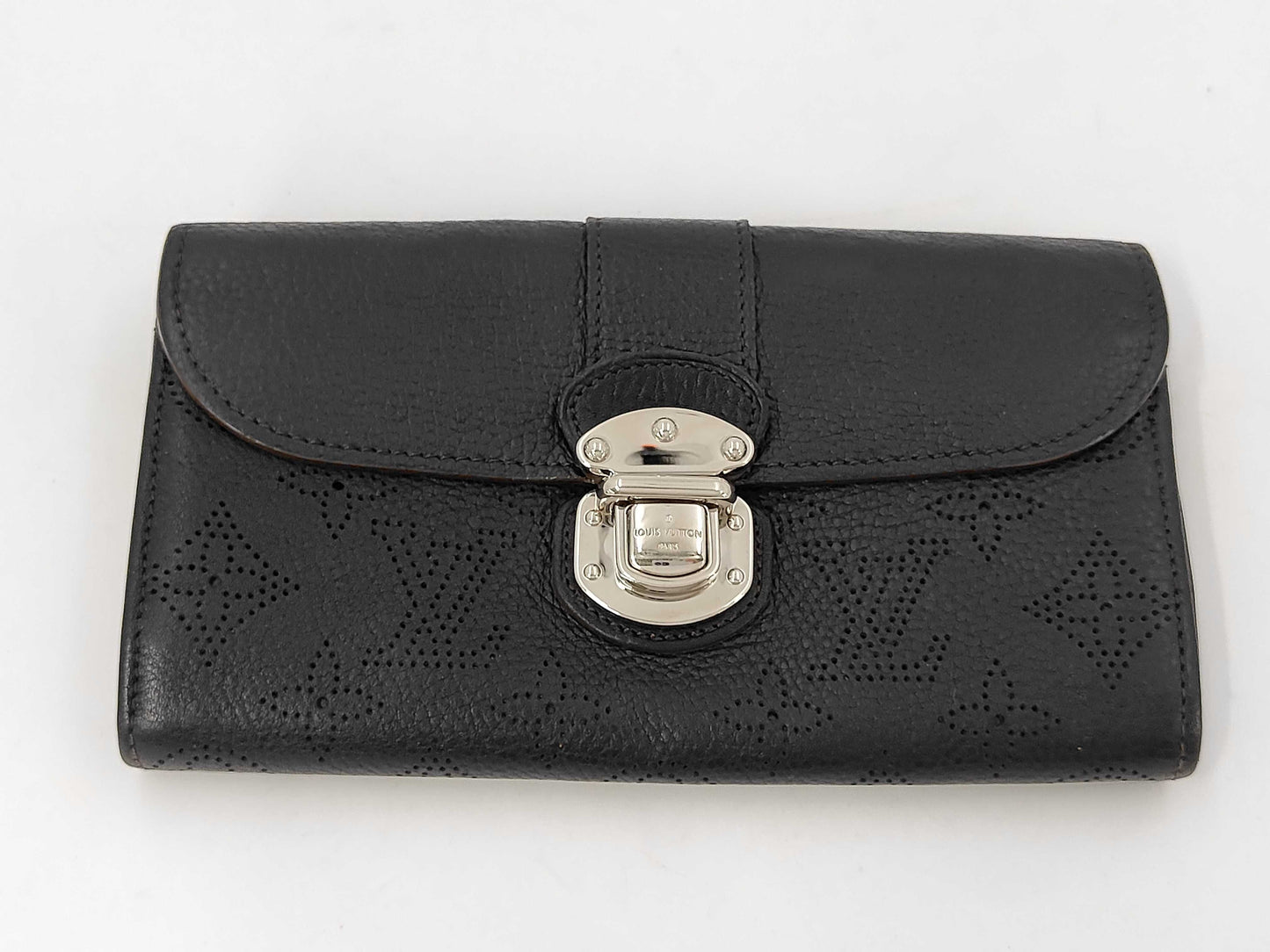 LOUIS VUITTON Mahina Portefeuille Iris Leather Bifold Long Wallet Black Serial Number Wallet