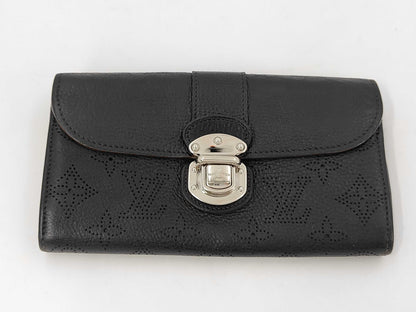 LOUIS VUITTON Mahina Portefeuille Iris Leather Bifold Long Wallet Black Serial Number Wallet