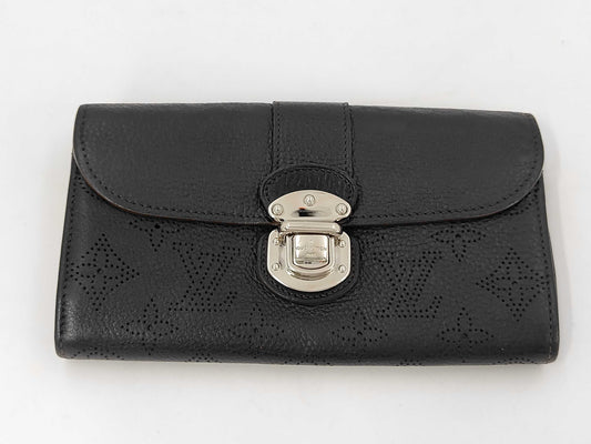 LOUIS VUITTON Mahina Portefeuille Iris Leather Bifold Long Wallet Black Serial Number Wallet