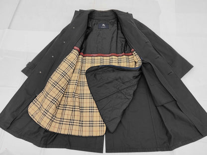BURBERRY Check Pattern Black Trench Coat