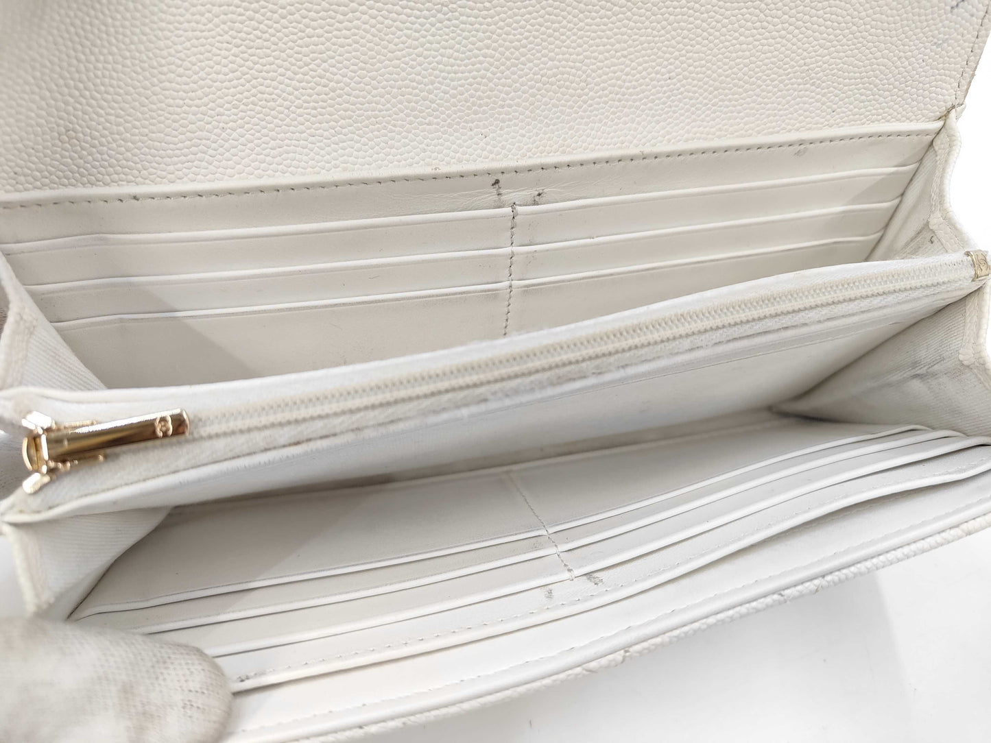 CHANEL Matelasse Coco Mark Caviar Leather Long Wallet with Random Serial Number, White