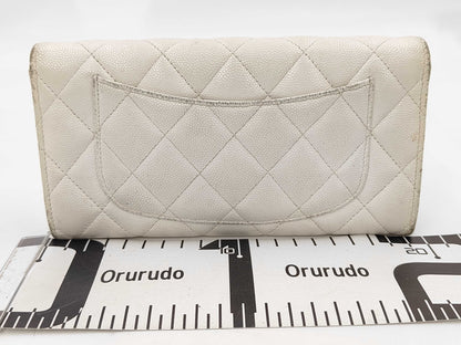 CHANEL Matelasse Coco Mark Caviar Leather Long Wallet with Random Serial Number, White