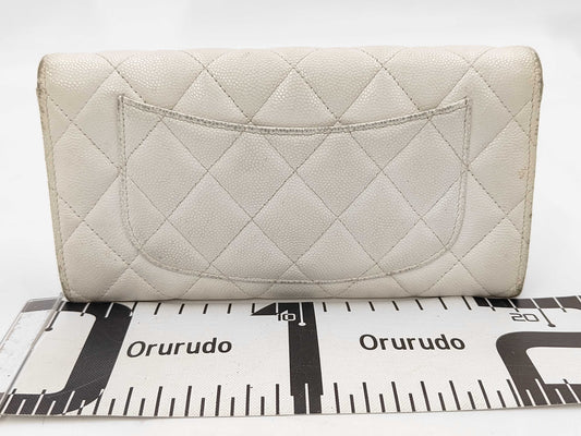 CHANEL Matelasse Coco Mark Caviar Leather Long Wallet with Random Serial Number, White