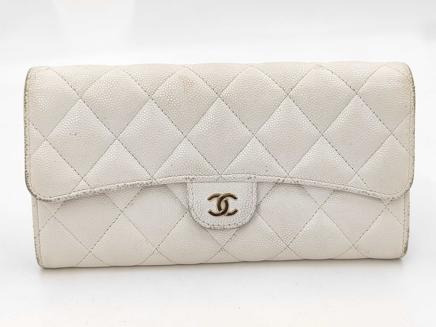 CHANEL Matelasse Coco Mark Caviar Leather Long Wallet with Random Serial Number, White