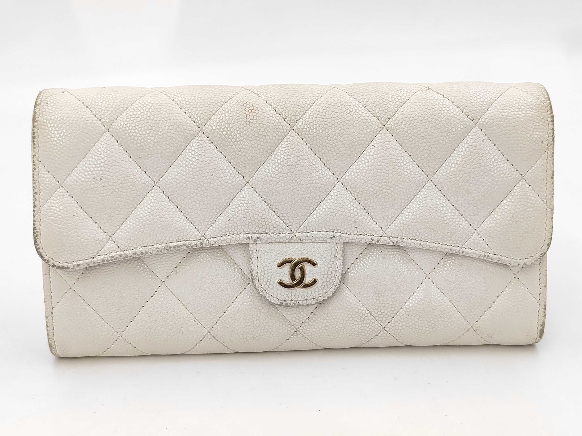 CHANEL Matelasse Coco Mark Caviar Leather Long Wallet with Random Serial Number, White