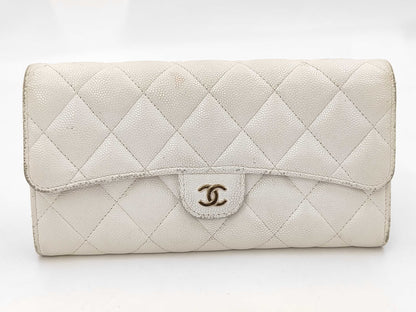 CHANEL Matelasse Coco Mark Caviar Leather Long Wallet with Random Serial Number, White