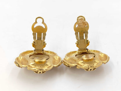 CHANEL Vintage Coco Mark 94A Metal Faux Pearl Gold Earrings with Tag