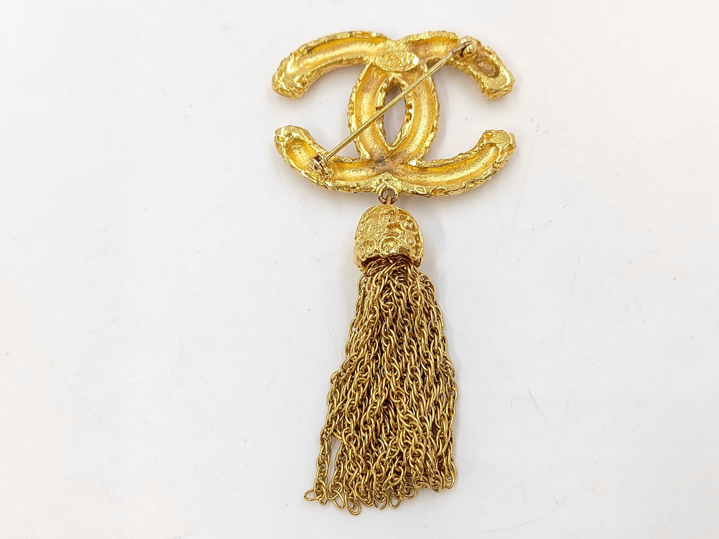 CHANEL Vintage Coco Mark Lava Tassel Fringe 93A Metal Brooch with Tag