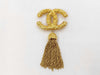 CHANEL Vintage Coco Mark Lava Tassel Fringe 93A Metal Brooch with Tag