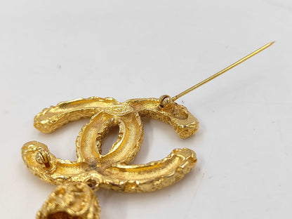 CHANEL Vintage Coco Mark Lava Tassel Fringe 93A Metal Brooch with Tag