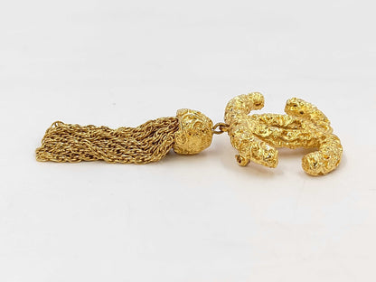CHANEL Vintage Coco Mark Lava Tassel Fringe 93A Metal Brooch with Tag