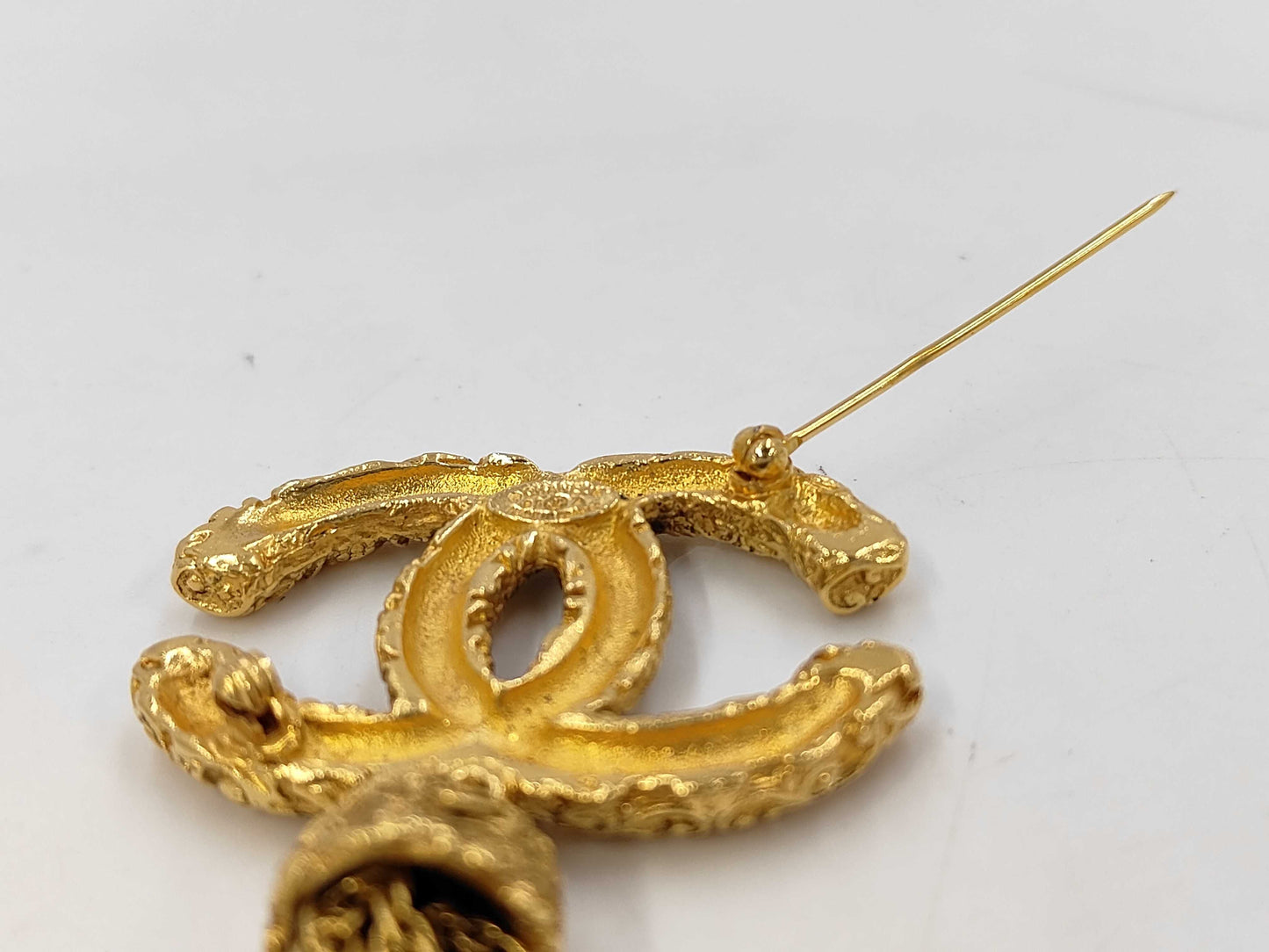 CHANEL Vintage Coco Mark Lava Tassel Fringe 93A Metal Brooch with Tag