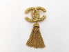 CHANEL Vintage Coco Mark Lava Tassel Fringe 93A Metal Brooch with Tag
