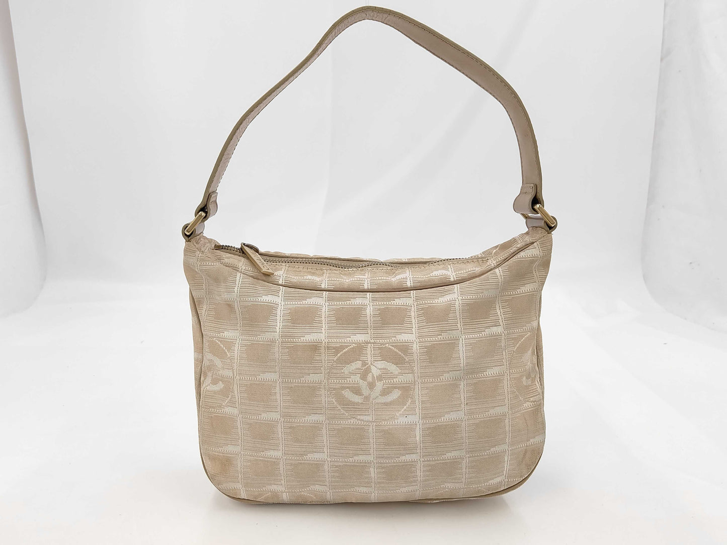 CHANEL New Travel Line Nylon Jacquard Leather Hobo Bag, No. 8, Beige, Shoulder Bag