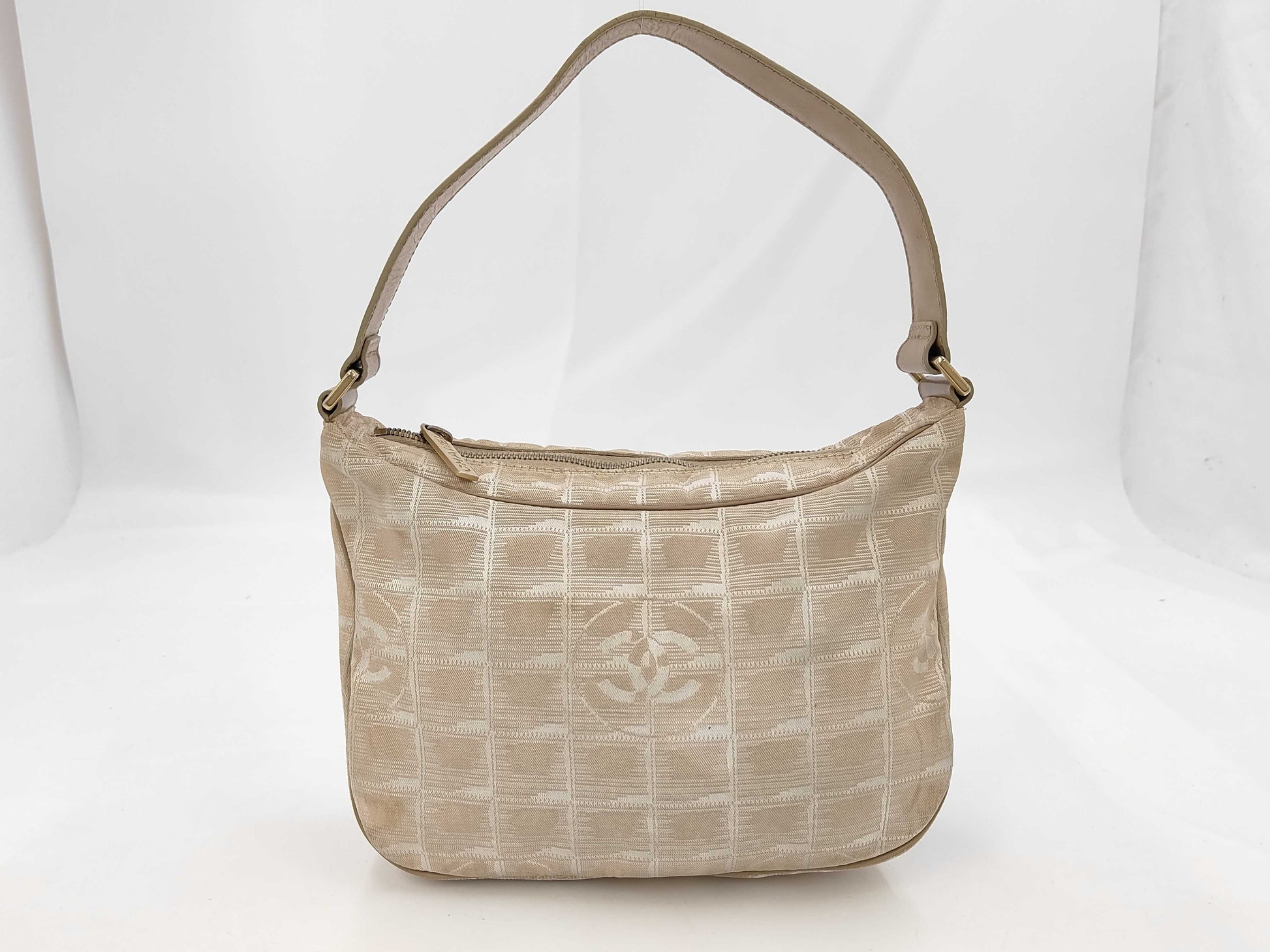 CHANEL New Travel Line Nylon Jacquard Leather Hobo Bag, No. 8, Beige, Shoulder Bag