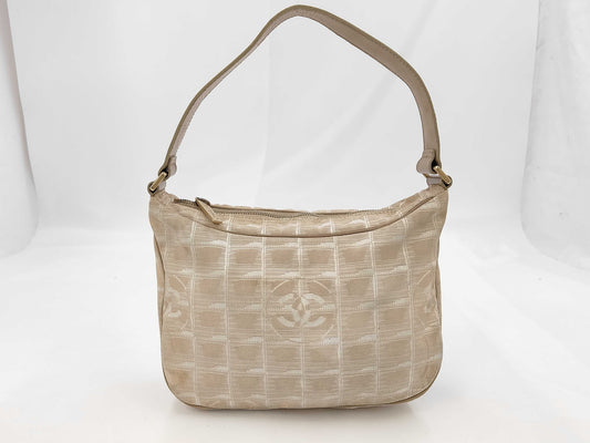 CHANEL New Travel Line Nylon Jacquard Leather Hobo Bag, No. 8, Beige, Shoulder Bag