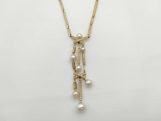 CHANEL Pearl Diameter Approx. 5.0mm Diamond 750 34.6g Necklace 