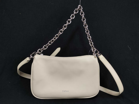 FURLA Leather Chain Shoulder 2-Way White Handbag