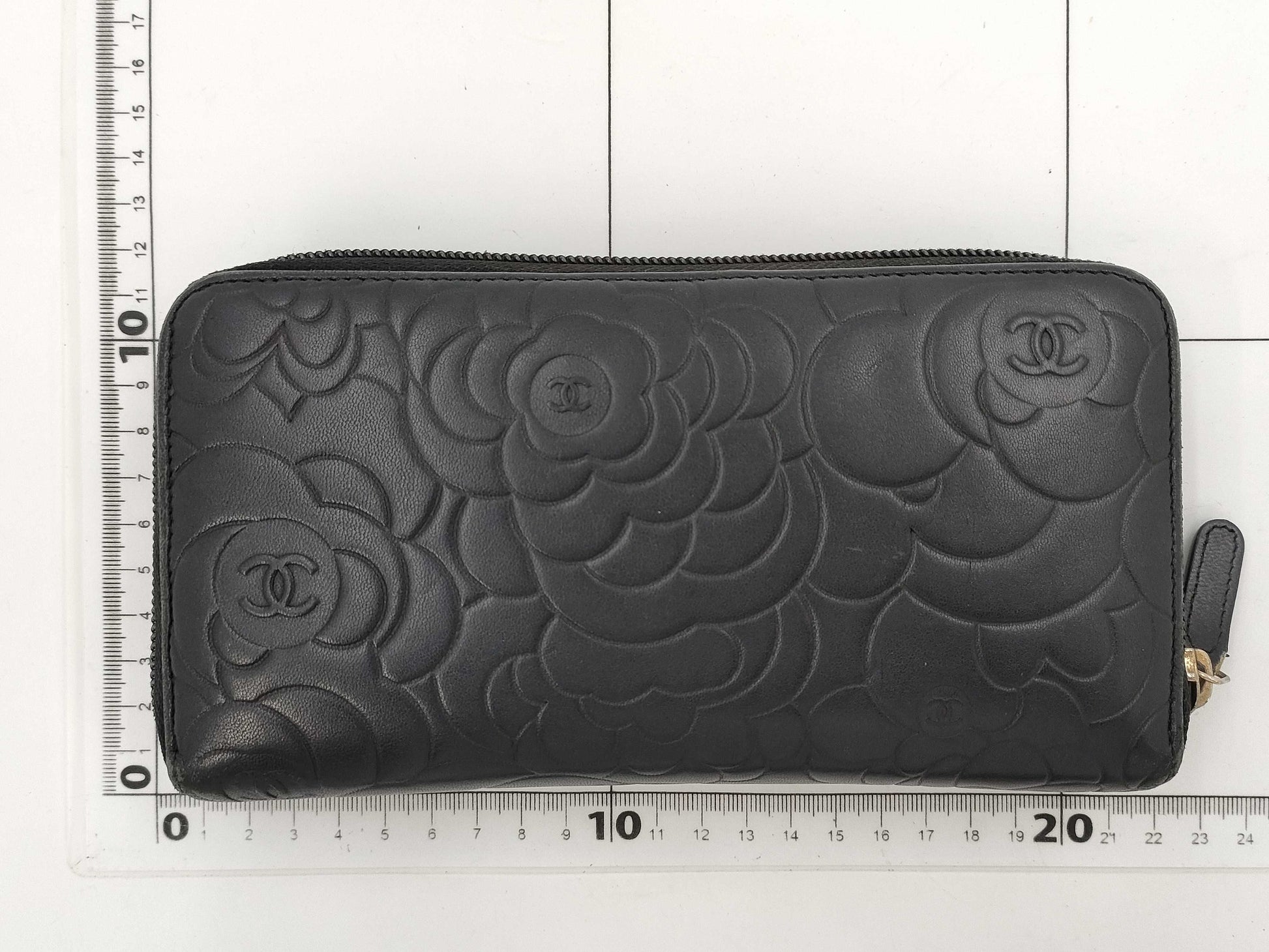 CHANEL Lambskin Camellia Round Zip Wallet